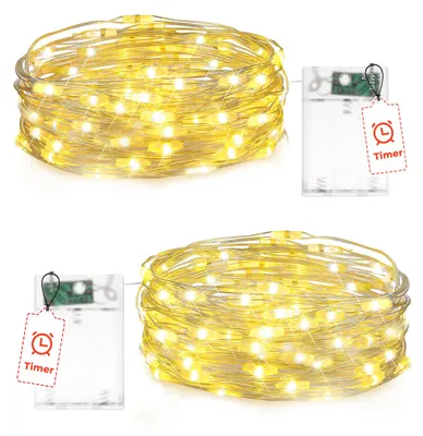 Lichterkette 2 m, 20 LEDs warmweiß, Timer, 2 Stück