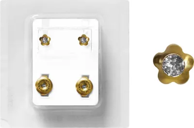 Produktbild von Erstohrstecker Chirurgenstahl Ohrringe vergoldet Sterile Ohrstecker Blume 4mm mit Kristall