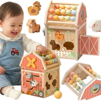Immagine prodotto di Tooky Toy Fienile in legno Attività Selezionatore Abaco Montessori