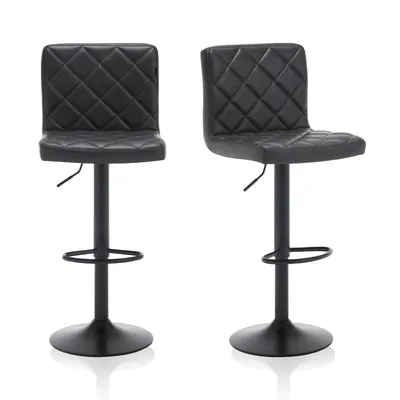 Produktbild von Meisterhome® Barhocker 2er Set - Höhenverstellbar mit lehne Barstuhl, Drehhocker, Küchenstühle Mit Fußstütze, Kunstleder Edelstahl, Gepolsterter Sitz, Für Tresenhocker, Wohnküchen, Hotels, Bar Hocker, Farbe:Dunkelgrau