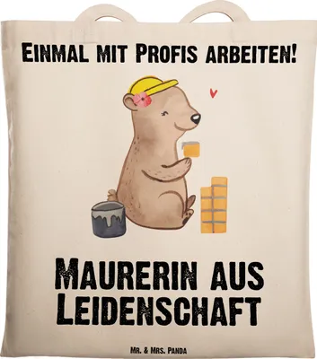 Produktbild von Mr. & Mrs. Panda Tote Bag Maurerin Leidenschaft - Transparent - Geschenk, Laptoptasche, canvas tasche, Witzig, Schultasche, Gesellenprüfung, Shopping, Spruch, Lustig