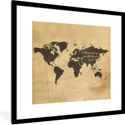 Produktbild von MuchoWow® MuchoWow® Gerahmtes Poster Weltkarte - Vintage - Farbe 40x40 cm - Poster mit zchwarzem Bilderrahmen - Poster - Plakat im Rahmen