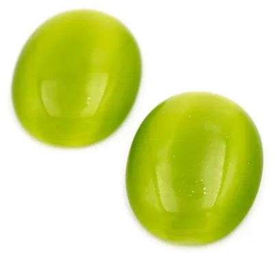 Produktbild von Vintageparts 2 Cateye-Glas-Cabochons in Olive, 25 x 18 mm