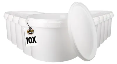 Obrázek produktu pro Sada 10 bílých plastových kbelíků s víkem, objem 3 litry