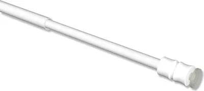 A white tension rod or curtain rod is shown against a white background.