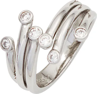 Produktbild von JOBO Damen Ring 925 Sterling Silber rhodiniert 6 Zirkonia Silberring Größe 56