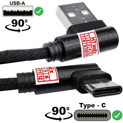 Produktbild von USB-A auf USB-C Kabel 90 Grad Winkelstecker 1m Nylon Schnellladekabel