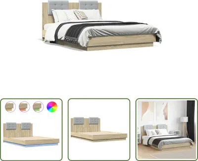 Produktbild von The Living Store Bettgestell mit Kopfteil & LED-Leuchten Sonoma-Eiche 135x190cm