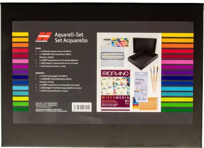 Produktbild von Aquarell Set Acquarello Honsell- Fabriano Block - 24 halbe Näpfchen - 12 Aquarellstifte - Pinsel-Set