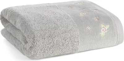 Image de EUROFIRANY | Serviette - Serviette en coton - 50 x 90 cm - gris - avec broderie florale - doux