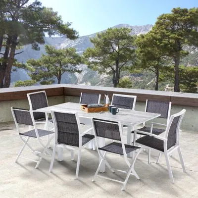 Image de Table Modulo 4/8 personnes structure aluminium blanche, plateau en verreReproductions bois