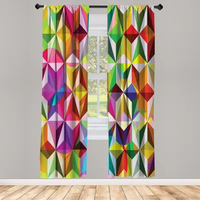 Produktbild von ABAKUHAUS Geometrisch Vorhänge 2 Panel Set für Wohnzimmer Schlafzimmer Nachbildung, Regenbogen farbige gestapelte Würfel Muster Mosaik Raster Design Sechziger Inspirationen, 150 cm x 245 cm, Mehrfarbig