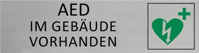 Produktbild von CombiCraft Aluminium Türschild AED im Gebäude vorhanden 165x45mm mit 3M-Tape zur Befestigung, einfache Kennzeichnung von Räumen und Bereichen