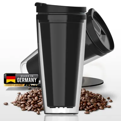 Produktbild von Kaffeebecher to go - Thermobecher auslaufsicher 350ml für Kaffee & Teeliebhaber - BPA-freier Doppelwandiger Isolierbecher  Germany - Transparent