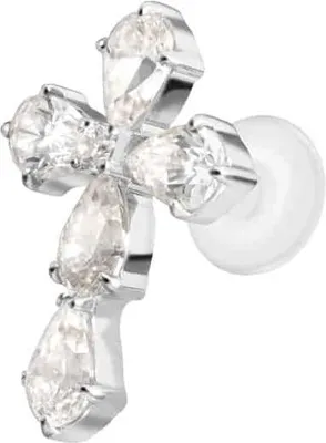 Produktbild von Ohrpiercing, Nasenpiercing PTFE Labret mit Innengewinde + Titan-Aufsatz KRISTALLKREUZ Silber Stablänge: 5mm | Stabstärke: 1,2mm