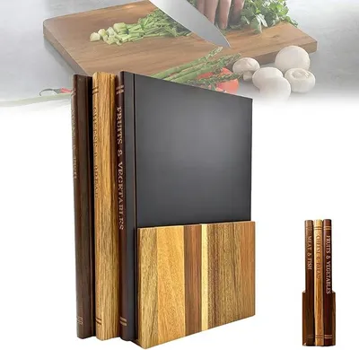 Produktbild von PolkaHome® Buch-Snijplanken Set 3-teilig mit Ständer, Holz Schneidebretter mit Saftrille für Käse, Brot, Gemüse & Fleisch