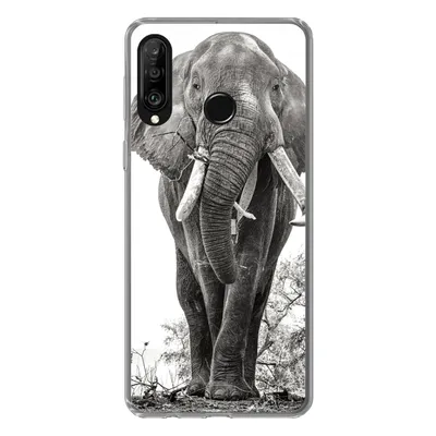 Produktbild von MuchoWow® Handyhülle Schutzhülle Hülle für Huawei P30 Lite Elefant - Porträt - Tiere - Schwarz und weiß Silikon Softcase Handy Hülle - Handyhülle