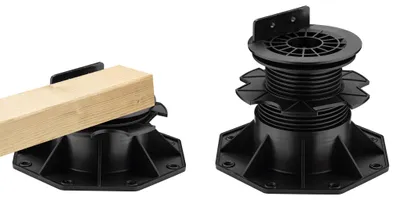 Imagen del producto de Soportes ajustables Wiltec para terrazas, de 70 a 145 mm, para madera y aluminio, con capacidad de carga de 600 kg. Ideales para terrazas, con ajuste de pendiente del 5% para baldosas, tablones y listones