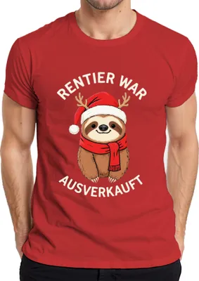 Produktbild von Rentier war t Faultier Weihnachten lustig Geschenk Herren T-Shirt, Rot, M