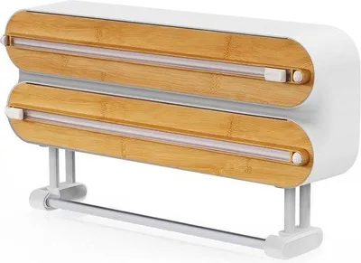 Zdjęcie produktu dla Magnetyczny dozownik folii aluminiowej, uchwyt ścienny, do kuchni, ostry nóż, 3 rolki folii plastikowej