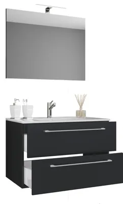 Immagine prodotto di 3 pz. lavabo lavabo | lavabo larghezza 80 cm | set mobili bagno appesi a due cassetti Specchi | Badinos