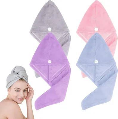 Obrázok produktu pre Sada štyroch turbanov na vlasy, vyrobených z mikrovlákna, rýchlo schnúce, vhodné pre všetky typy vlasov