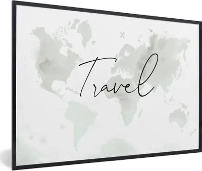 Produktbild von MuchoWow® Gerahmtes Poster Weltkarte - Aquarell - Schwarz - Weiß 90x60 cm - Poster mit Schwarzem Bilderrahmen Wandposter Rahmen Foto Bilder - Fotorahmen - Foto-Plakat