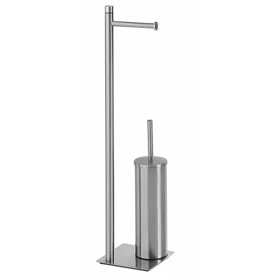 Image de Support TRILLY avec porte-papier hygiénique et brosse de toilettes, de forme carrée, chrome mat