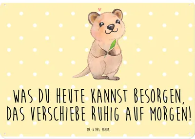 Produktbild von Mr. & Mrs. Panda tafel Quokka Happy DIN A4 - Gelb Pastell - Geschenk, Wandbild, Lustiger Spruch, Lustige Sprüche, Metallbild, Türschild, Schild, Dinge Erledigen