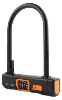 Zdjęcie produktu dla Zamek rowerowy Motus U-Lock z 5-cyfrowym kodem, stalową linką o grubości 14 mm, dodatkową liną, oraz uchwytem do roweru, hulajnogi elektrycznej i roweru miejskiego