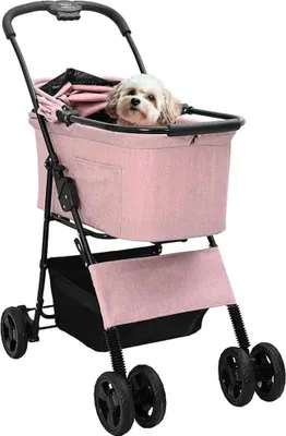 Obrázek produktu pro vidaXL Skládací kočárek pro domácí mazlíčky růžový 81 x 47 x 99 cm Polyester