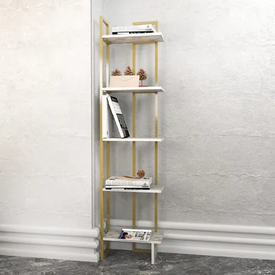 Produktbild von Skye Decor, Alice - Ephesus, Gold, Bücherregal, Weiß, 100 % MELAMINBESCHICHTETE SPANPLATTEN, 45,2 x 21,6 x 180 cm