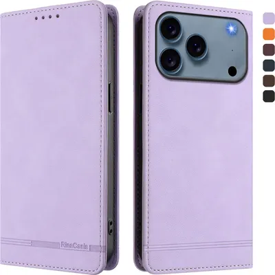 Produktbild von Hülle für iPhone 17 Pro, Retro Kunstleder Ständer Klapphülle mit Kartenfächer und Magnetische Violett