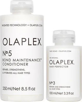 Produktbild von Olaplex Bond Maintenance Haarpflege-Set No.3 100ml & No.5 250ml, 2er-Set für alle Haartypen, auch chemisch behandeltes Haar, sulfat-, paraben-, gluten-, nussfrei, vegan, farbecht, mit patentierter Bis-Aminopropyl Diglycol Dimaleate Technologie