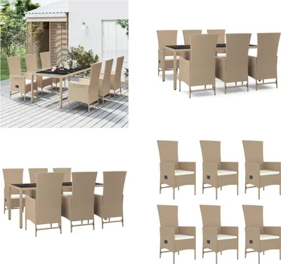 Produktbild von vidaXL 7 tlg. Garten Essgruppe mit Kissen Beige Poly Rattan - Garten Essgruppe - Garten Essgruppen - Essgruppe - Essgruppe Terrasse