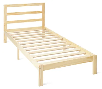 Productafbeelding van A. Eenvoudig éénpersoonsbedframe met hoofdeinde, gemaakt van massief beuken hout, inclusief lattenbodem, 9