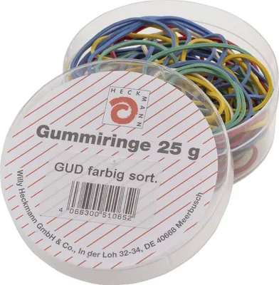 Produktbild von Gummiringe - farbig sortiert Dose mit 25g. Packung mit 10 Stück