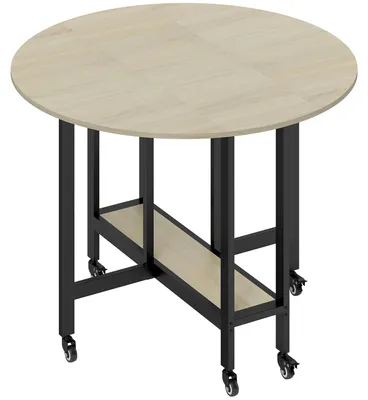 Produktbild von Klapptisch, Tisch mit Klappfunktion und offener Ablage, Rollbarer Küchentisch für Esszimmer, kleine Räume, Natur