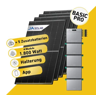 Produktbild von Balkonstrom Balkonkraftwerk 1800W Solaranlage mit Speicher |5xZusatzspeicher | Blechdachhalterung| 2xSolarmodul | Zendure SolarFlow 2400 Pro