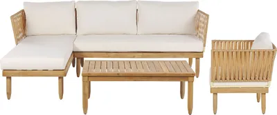 Produktbild von BELIANI Gartenset hellbraun Akazienholz 4-Sitzer mit Auflagen rechtseitig Terrasse Garten Outdoor