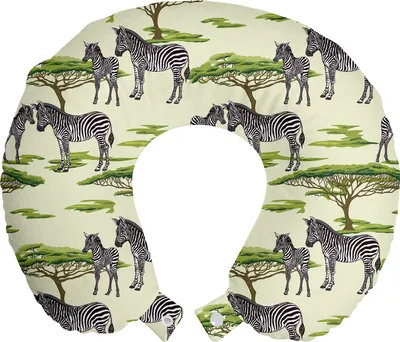 Produktbild von ABAKUHAUS Zebra Reisekissen Nackenstütze, Wildlife Tiere in einem Wald, Schaumstoff Reiseartikel für Flugzeug und Auto, 30x30 cm, Creme Multicolor