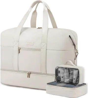 Produktbild von Weekender Reisetasche Damen Handgepäck 45x36x20cm Beige mit Schuhfach und Kulturtasche