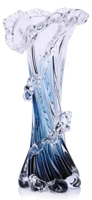 Productafbeelding van Handgeblazen Glazen Vaas - Blauwe Golfvorm - 30 cm Hoog
