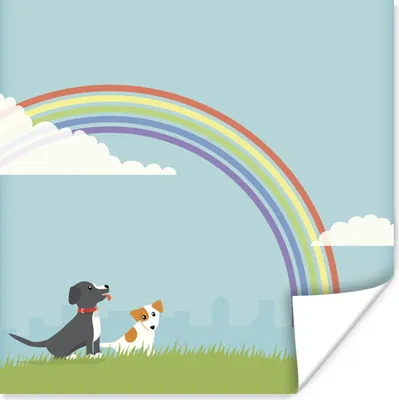 Produktbild von MuchoWow® Poster Eine Illustration von zwei Hunden unter einem Regenbogen 50x50 cm - Wohnzimmerdekoration