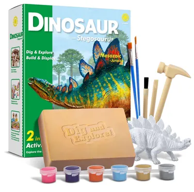 Obrázek produktu pro Sada pro archeologický výzkum: kostra dinosaura Stegosauruse. Sada 2 v 1: vykopávky a malování. Vhodné pro děti od 6 let