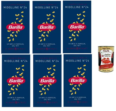 Produktbild von Barilla Midolline N.24 – 6×500 g Suppenpasta aus Hartweizengrieß, feinkörnig für Brühen & Minestrone, al dente in 10 Min., hergestellt in Italien + Italian Gourmet polpa