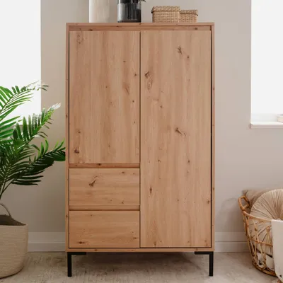Produktbild von Homestyle4u Kommode Sideboard Highboard Schrank mit 2 Schubladen 6 geschlossenen Fächern Holz Eiche