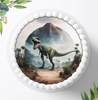 Produktbild von Für die Geburtstags Torte ein Tortenaufleger, Zuckerbild mit dem Motiv: Dinosaurier, Essbares Foto für Torten, Fondant, Ø 20cm, 1202z