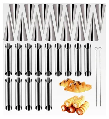 Produktbild von 28-teiliges Backform-Set, Formen für Sahnerollen aus Edelstahl, Cannoli-Rohre, Hörnchen Backformen, Backzubehör