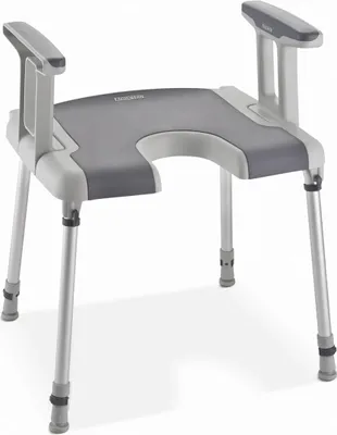Produktbild von Duschhocker INVACARE Sorrento mit Armlehnen und Ausschnitt, weiß-grau>>>>